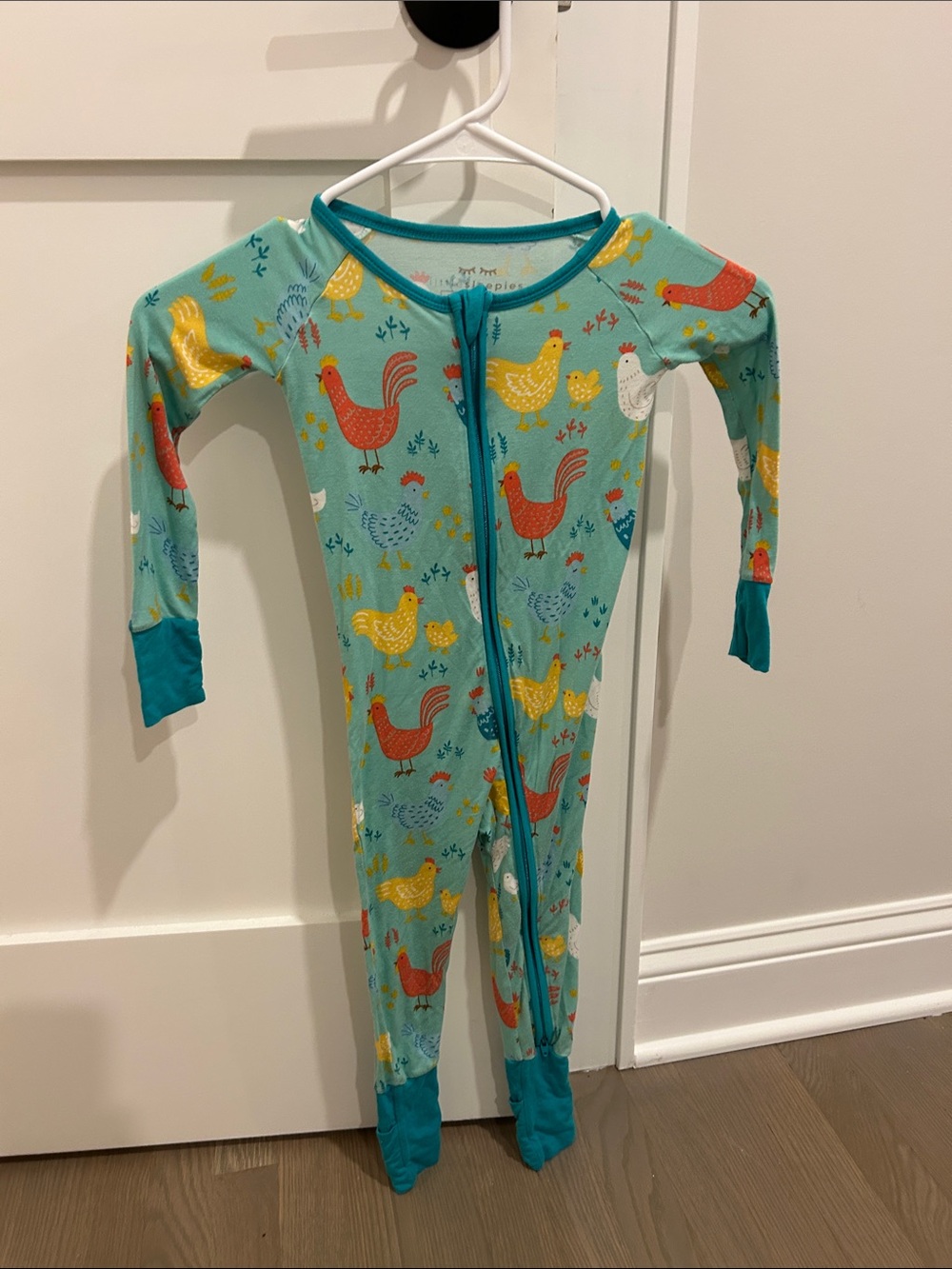 Little Sleepies Kids Chick Print Zip-Front One-Piece Pajamas - Teal